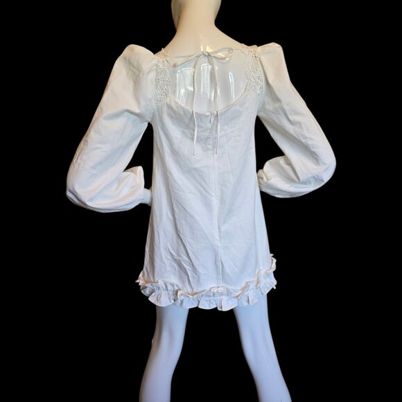 White Cotton FASHION NOVA Ruffled Smock Mini Dress sz XS - Picture 6 of 9